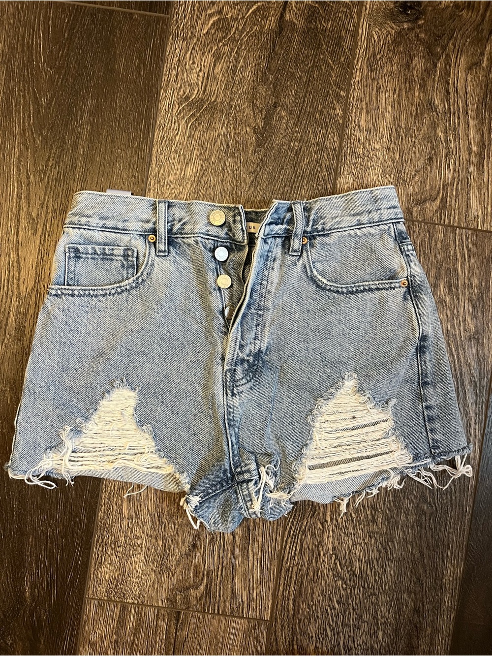 PacSun Light Blue Distressed High-Rise Denim Shorts